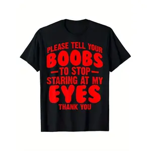 Humorous Men's Graphic T Shirt Please Stop Staring at My Eyes Bold Red Text Plus Size Casual Microstretch Fabric Funny Gift