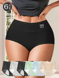 QUASTI 6 PCS Mid Waist Women'S Menstrual Pants, High Stretch Women Body Shaper Underwear, Solid Color Physiological Pants, Breathable Soft Stretchy Womenswear Briefs