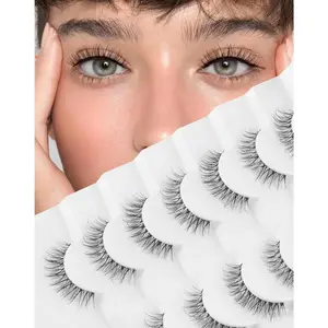 Natural False Eyelashes Clear Band Lashes Natural Look Wispy Faux  Lashes Demi-wispies Fake Lahes 12MM 7 Pairs Wispy Dream(7mm-12mm)