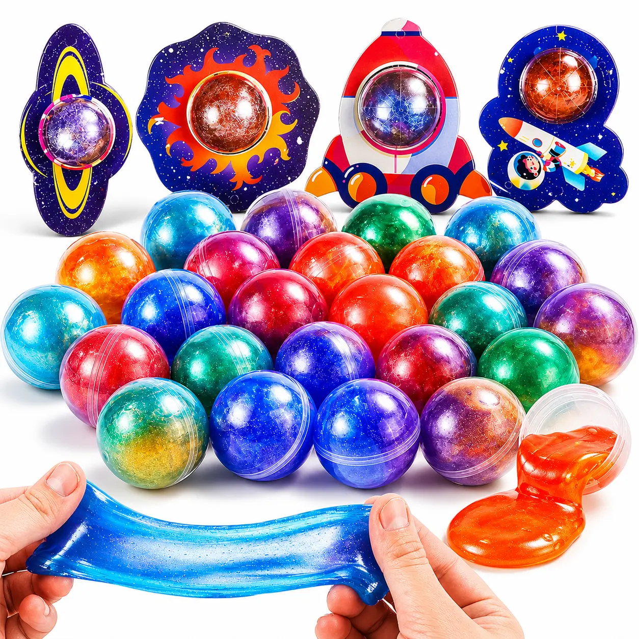 Galaxy Slime Balls Toy for Kids, Crystal Slime Sensory Toy Party Favors with Galaxy Cards, Stretchy Non-Sticky Fidget Toys for Classroom Rewards Goodie Bags Boys Girls