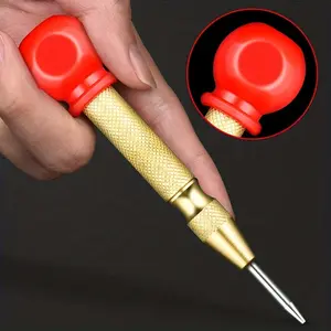 2pcs Automatic Center Punch, Spring Center Punch, Adjustable Tension, Red Grip, Hand Tools