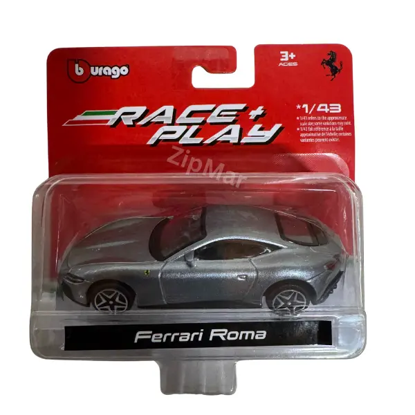 Bburago Race+Play Silver Ferrari Roma 1:43 Scale Diecast Model Car - Detailed Miniature Collectible with Authentic Styling Officially Licensed for Display Gifting & Enthusiasts