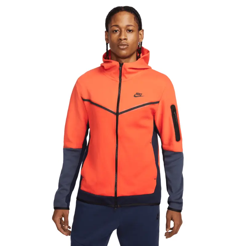 Nike Men's Tech Fleece Full-Zip Hoodie, Standard Fit Cotton Blend Sweatshirt with Heritage Tape and Zippered Sleeve Pocket, No
