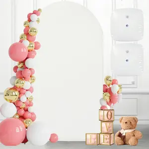 7.2 FT Wedding Arch Backdrop Stand and Cover Set | Metal Backdrop Arch Stand, Balloon Stand, Water Bags | Party, Bridal Show, Birthday,  Shower Drations (White Cover)