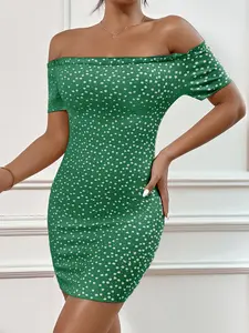 USBoutiqueCHIC Women's Summer Slim Fit Short Sleeve Dress | Milk Silk Brushed Heart Print Dress for Casual & Date Night