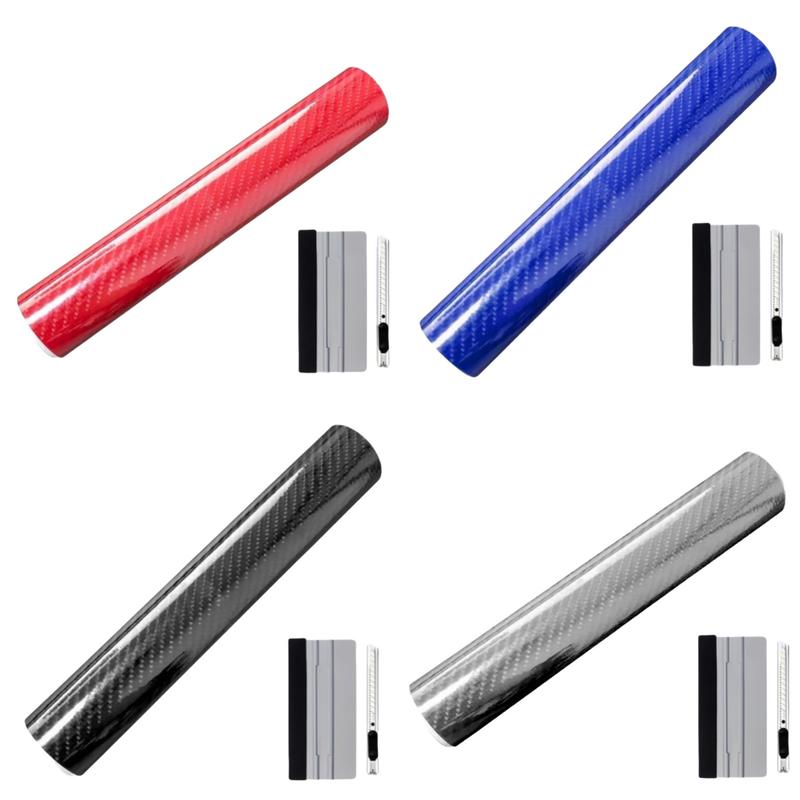 FONESO Car Body Sticker with Cutter and Hand Tool Kit, 60 x 8 inch Car 7D Matte Carbon Fibre Vinyl Film Wrap Protector Sticker, 5FT Self-Adhesive Air Bubble Free Easy to Install, Universal For All Cars SUVs Sedan Coupe Truck Pickup Bike Motorcycle