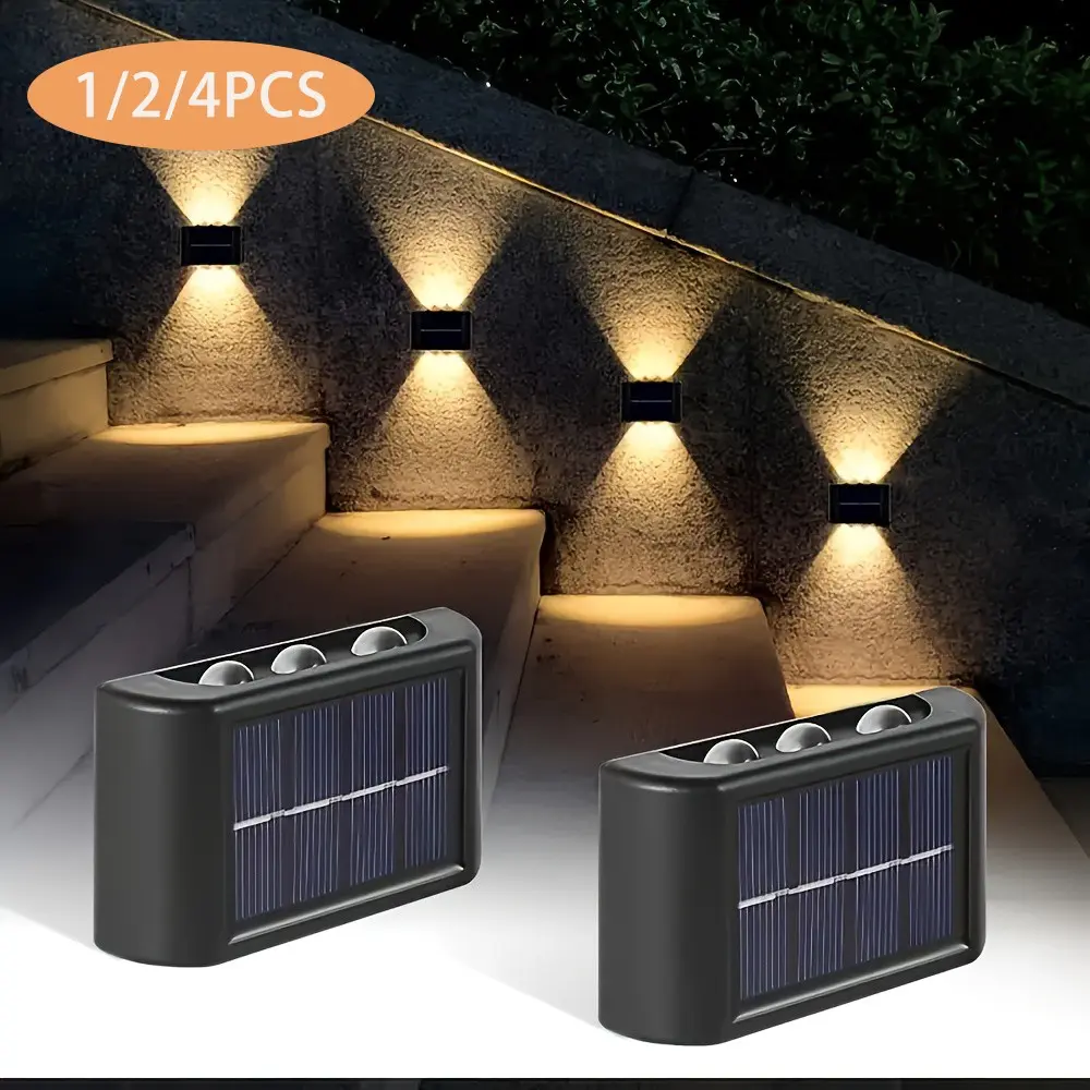 1/2/4 Pack Outdoor Solar Fence Light, 6LED Solar Wall Light with Upward/Downward Lighting, Brighter LED Focused Solar Light, Warm/Cool Color Options, Suitable for Patios/Backyards/Porches/Railings, Solar Deck Lights, Exterior Lights