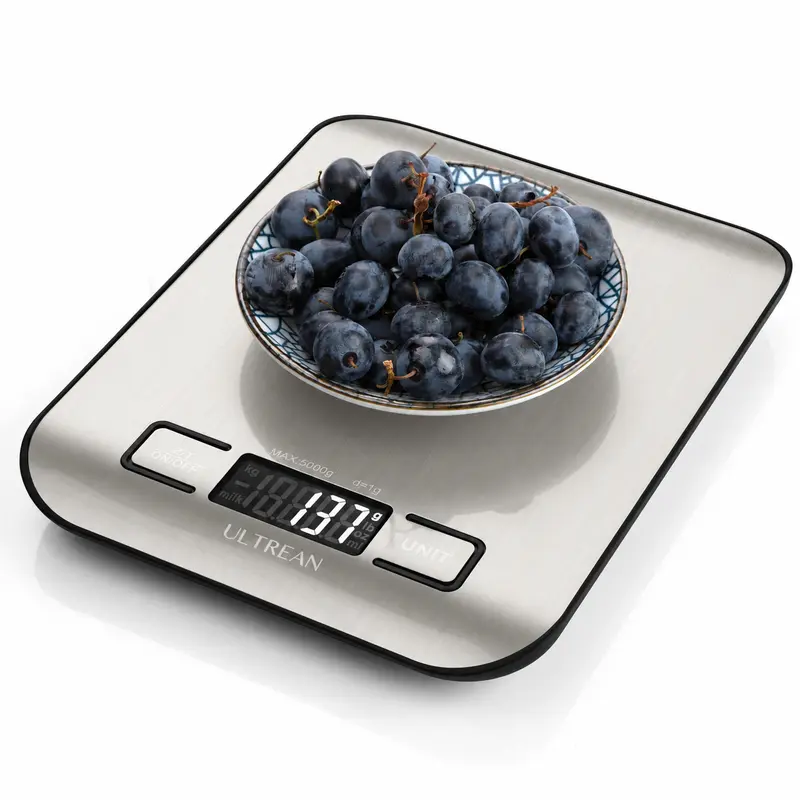 Digital Food Weighing Scale - 11 lb (1g-5000g) Capacity, 6-Unit Conversion (Ounces/Grams Swap), Tare Function, Precision Sensor Display, Alkaline Cells, Auto-Off Safety, Kitchen Accessory for Home Cooking, Baking, Digital Scale Grams
