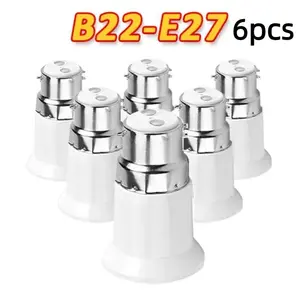 6pcs B22 to E27 Bulb Converter, Fireproof PC Material, Universal Home Office Use, Easy Installation, Electrical Accessories