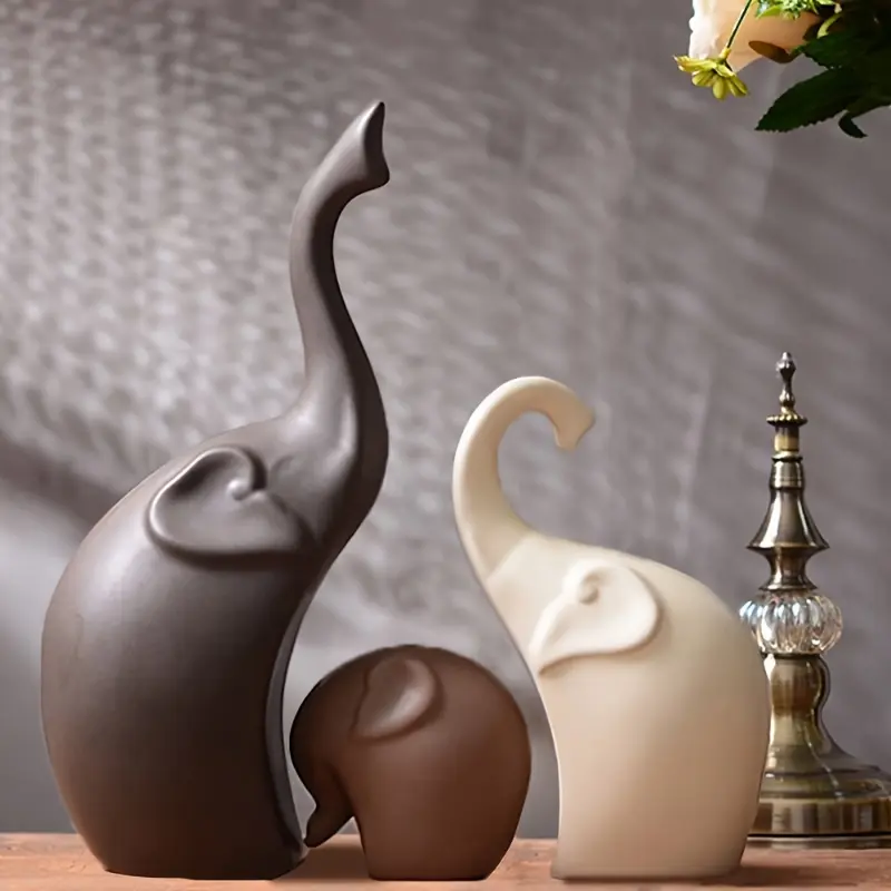 [3pcs Nordic Matte Family of 3 Elephant Ceramic Figurines]-Home Decor Statues for Living Room, Bedroom-Ideal Housewarming Gift Ornaments, Nordic Matte Family Of Three Elephant