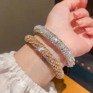Everyday Full Pavé Sparkle Bangle Bracelet for Women, Dainty Hinged Cuff Bangle, Elegant Statement Layering Jewelry, Trendy Aesthetic Daily Wear Accessory, Gift for Mom Girlfriend