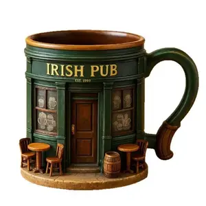 Irish Pub Theme 3D Resin Mug with Handle, Durable Drinkware for Beer and Tea, Stylish Decorative Beverage Cup for Home & Office