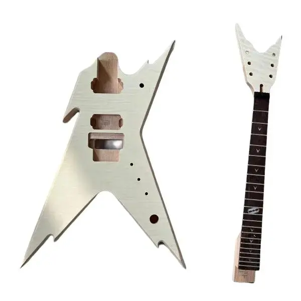 Beginner-Friendly DIY Electric Guitar Complete Kit, Razorback Style, Mahogany Wood Solid Body, Rosewood Fretboard, Maple Veneer, 24.75in String Length, 22 Frets Affordable Guitar Guitar Practice Tool