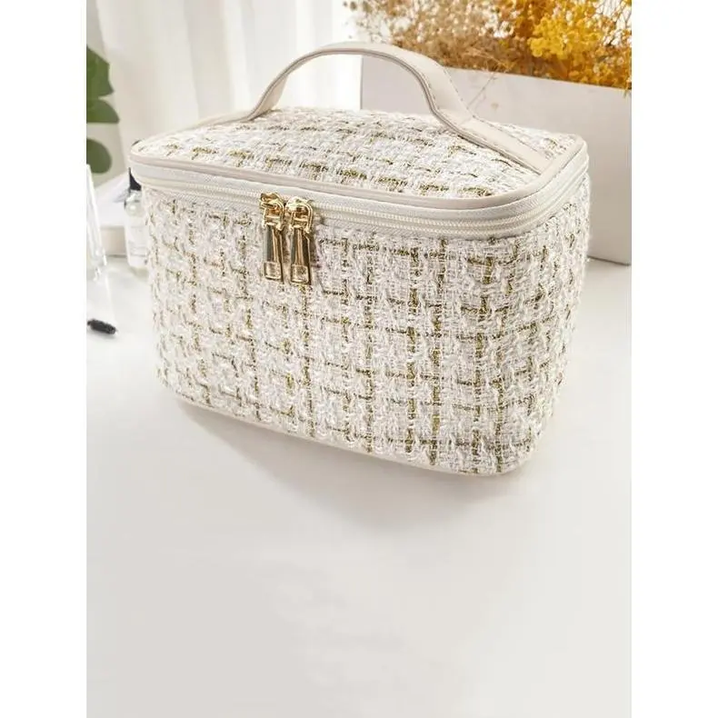 Waterproof Polyester Make-Up Bag, High-Capacity Multi-Compartmentalized Compartments Make-Up Bag with Handle Strap, Spacious Travel Must Haves Organizer for Toiletries, Phone & Travel Essentials, Compartments Make-Up Bags