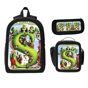 3pcs shrek Character Pattern Backpack Set, Backpack, Pencil Bag, Lunch Box Polyester, Lightweight