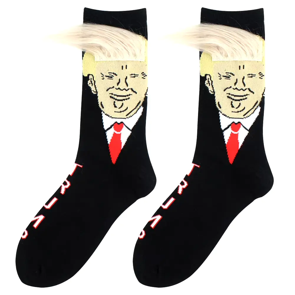 Trump Socks with Hair Trump Face Compression Socks Soft Funny Wig Socks Fashion Street Style Socks for Outdoor Sports VKTECH