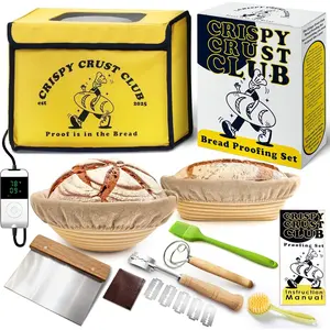 Bread Proofing Box & Sourdough Kit, Sourdough Proofing Box & Starter Kit, Bread & Supplies, Sourdough & Dough Proofer, 2 Banneton Basket, Lame, Scraper, Whisk, Pastry Brush, Baking