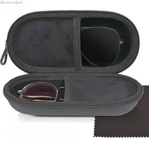 2/1-Pack Dual Compartment Double Glasses Case, 2-Pair Eyeglasses & Sunglasses Organizer with Zipper Closure, Compact Secure Clip-On Storage Box for Travel, Daily Carry & On-the-Go