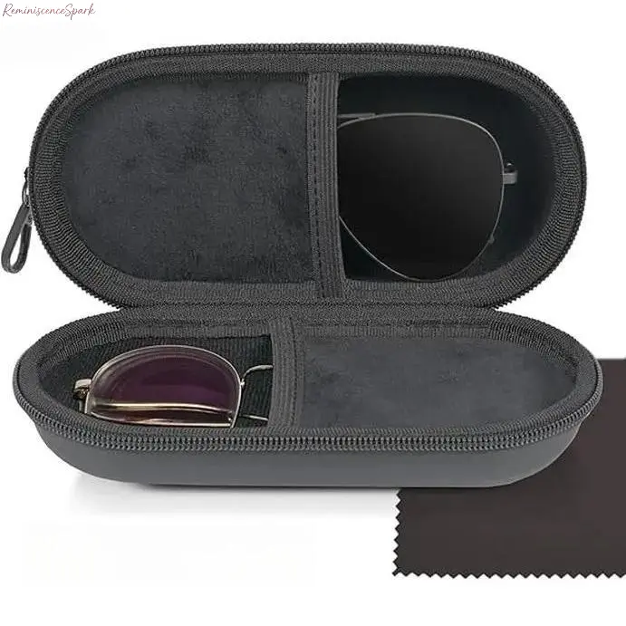 2/1-Pack Dual Compartment Double Glasses Case, 2-Pair Eyeglasses & Sunglasses Organizer with Zipper Closure, Compact Secure Clip-On Storage Box for Travel, Daily Carry & On-the-Go