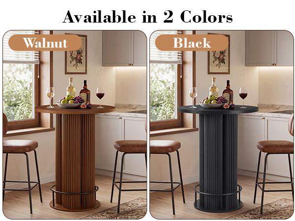 Giratree Bar Table, 39.37" H Round Bistro Table Fluted Pub Table with Base & Metal Ring Footrest Wood Cocktail Desk for Patio, Coffee House, Living Room, Kitchen, Small Space