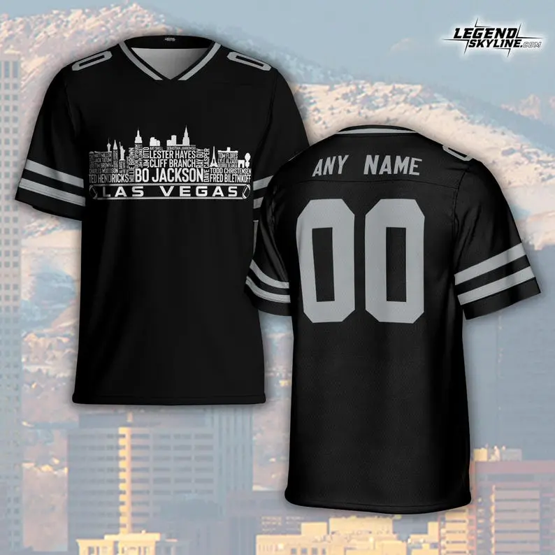 Las Vegas Custom Football Jersey, City Skyline Football Shirt, Greatest Of All Time Fan Jersey, Personalized Embroidered Name Number, Unisex S-5XL