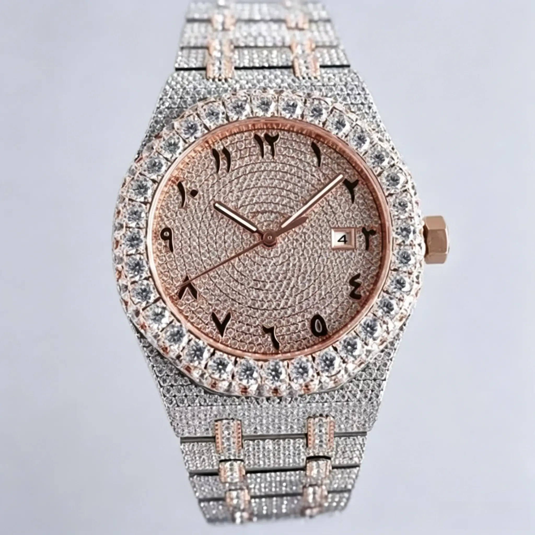 Men’s Iced Out Automatic Style Watch - CZ Stone Fashion Wristwatch with 22mm Band for Daily Wear
