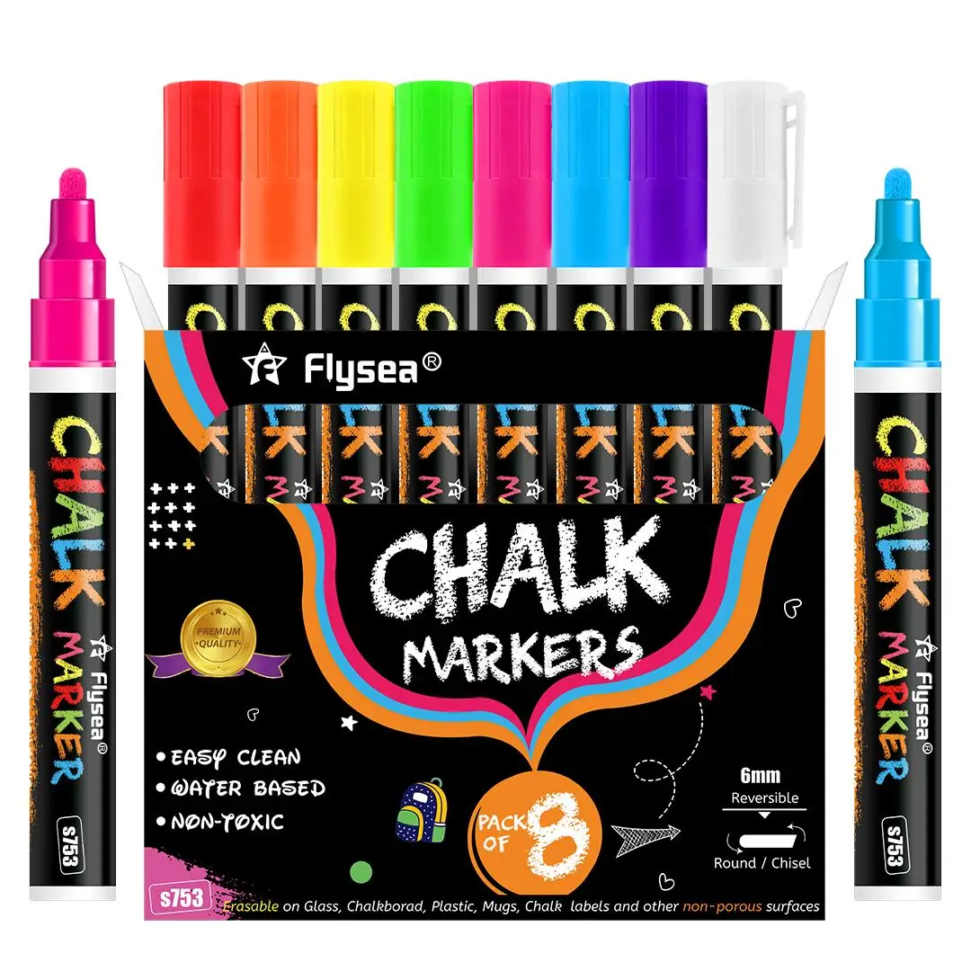 Washable Liquid Chalk Markers, 8 Counts/set Dual Tip Conversion Marker Pen, Wet-erase Liquid Chalk for Blackboard, Whiteboard, Window