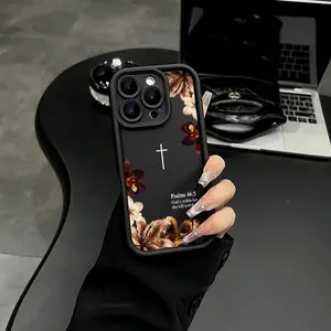 Vintage Floral Christian Psalms 46:5 Cross Lanyard Phone Case for iPhone 17Pro Max 16 15Plus 14 13 12 11 XR XS & Samsung Galaxy S25 S24 S23 S22 A71 A56 A55 A54 A53 A52 Matte Anti Drop Bumper Religious Birthday Gift For Her