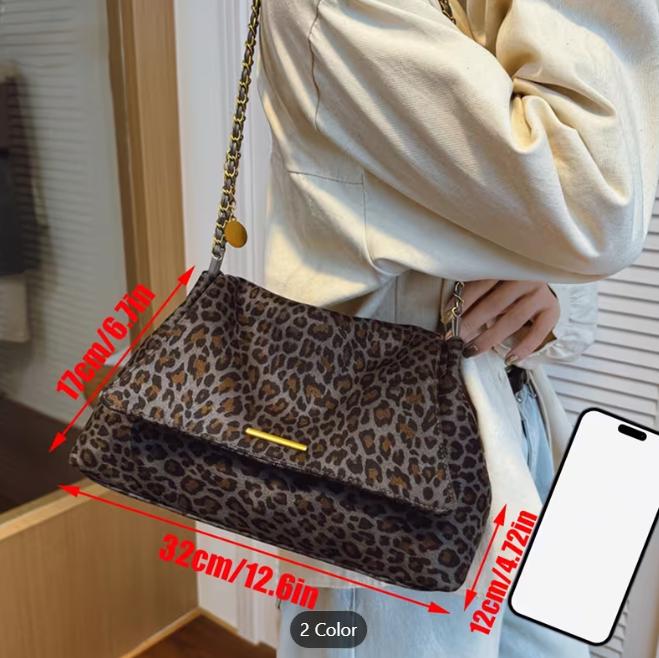 Faux Suede Women's Leopard Print Shoulder Tote Bag with Chain Strap Large Capacity Handbag Includes Phone Pouch Coin Purse & Cosmetic Bag for Daily Use Faux Suede Women's Leopard Print Shoulder Tote Bag with Chain Strap Large Capacity Handbag Includes Phone Pouch Coin Purse & Cosmetic Bag for Daily Use