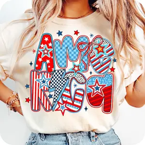 America Checkered Coquette Tee, Retro 4th of July Shirt, Girly Patriotic Memorial T-Shirt