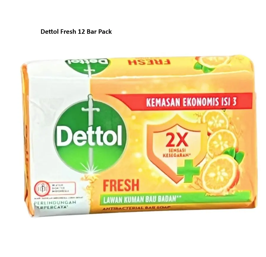 Dettol Anti-Bacterial Hand & Body Bar Soap Cleanser - Fresh and Clean Fragrance, Gentle Cleansing, 110g/3.88oz, 12-Count Multi-Pack, 24-Month Shelf Life, Bath & Shower Essential, Body Care Item