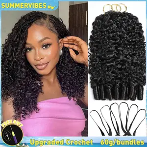 [Summervibes] Lemoda Burmese Curly Crochet Human Hair Knotless Pre-Separated Feather Crochet Human Hair for Women, Lightweight Reusable Natural Black Color 60g
