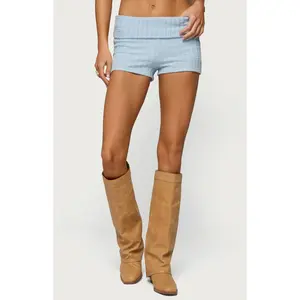 Edikted Women's Iyara Textured Knit Foldoover Micro Shorts