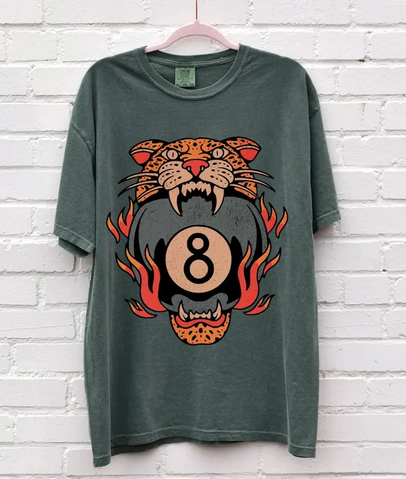 Comfort Color Lucky Leopard Tee, Comfort Colors Traditional Tattoo T 8 Ball Shirt, Grunge Streetwear Vintage Western Lucky Me Shirt Yallternative Aesthetic