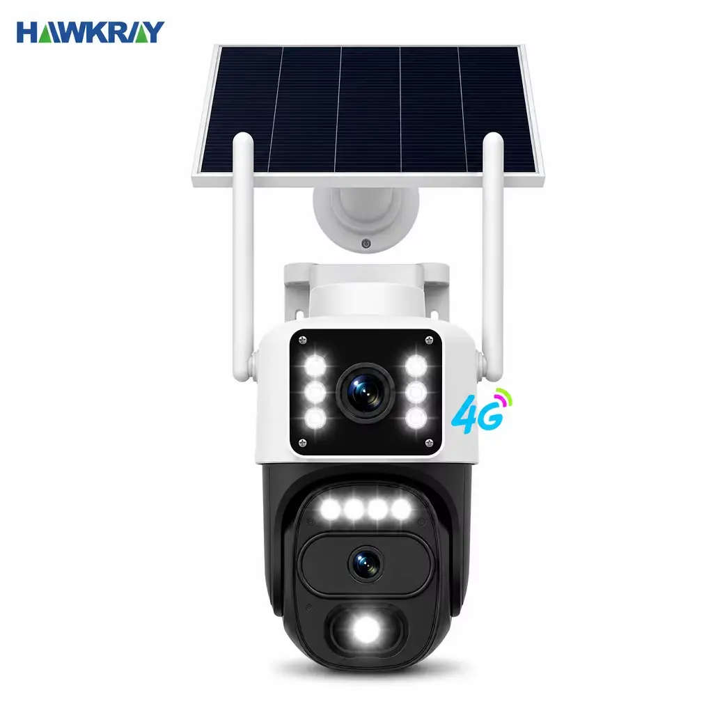 HAWKRAY Solar Powered 4G LTE Camera - No WiFi or Power Needed, 2K Dual-Lens 360° PTZ Outdoor Security Camera with AI Tracking, Color Night Vision, 2-Way Talk, Waterproof (SIM Included)