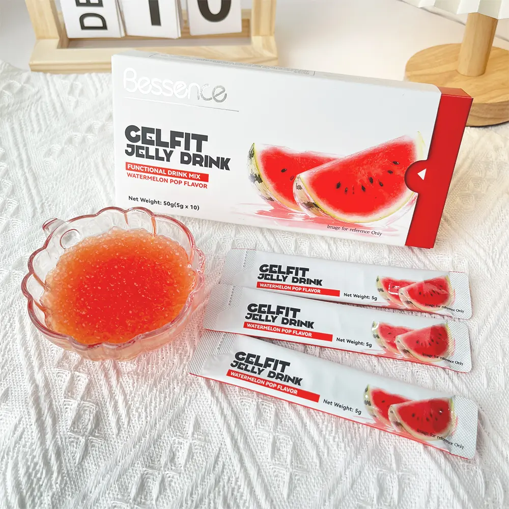 Bessence Gelfit Jelly Drink - Watermelon Pop Flavor, 10 Single-Serve Packs, Youth-Focused Natural Dietary Liquid Prebiotic High-Fiber Supplement with Multi-Fruits, Vitamin C, Prop 65 Safe, Energy-Boosting Digestive Health Ambient Meal Replacement Beverage