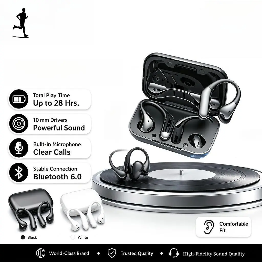 [Summer Gift]TWS Air6 - Ultra Wireless Headset with 2026 Bluetooth 5.4 for Faster, Stable Connection & Low Power Use, OWS Waterproof Sport Design, Noise Reduction Headphones with Mic & Earbuds