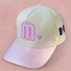Mexico National Baseball Hat Adjustable with Pink Heart and Flag Design