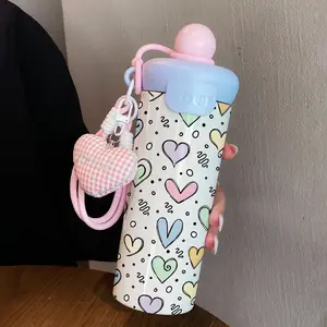 Loyr 600ML Stainless Steel Insulated Cup with Heart Lanyard, Fashionable Coffee Mug, Keeps Cold and Hot, Ideal Gift for Women