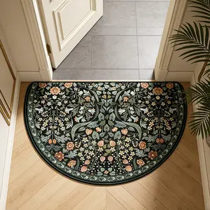 Half Round Entry Mat, Vintage Plant Floral Welcome Rug, Bohemian Home Decor Carpet, Reflective Short Velvet Floor Pad, Boho Floral Rug, Floral Area Rugs, Floral Pattern Rug