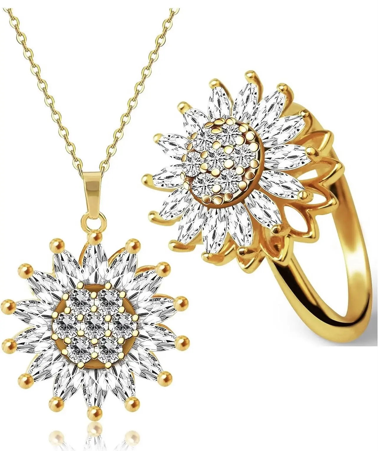 Sunflower Spinning Necklace and Ring set