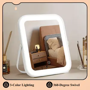 Bearolve 8x10 Inch Portable LED Vanity Mirror - LED Lights Mirror, 3-Color Dimmable LEDs, Touch Control, Adjustable U-Bracket, Lightweight White, Travel-Packable for Bathroom, Dressing Room, Ideal Gift