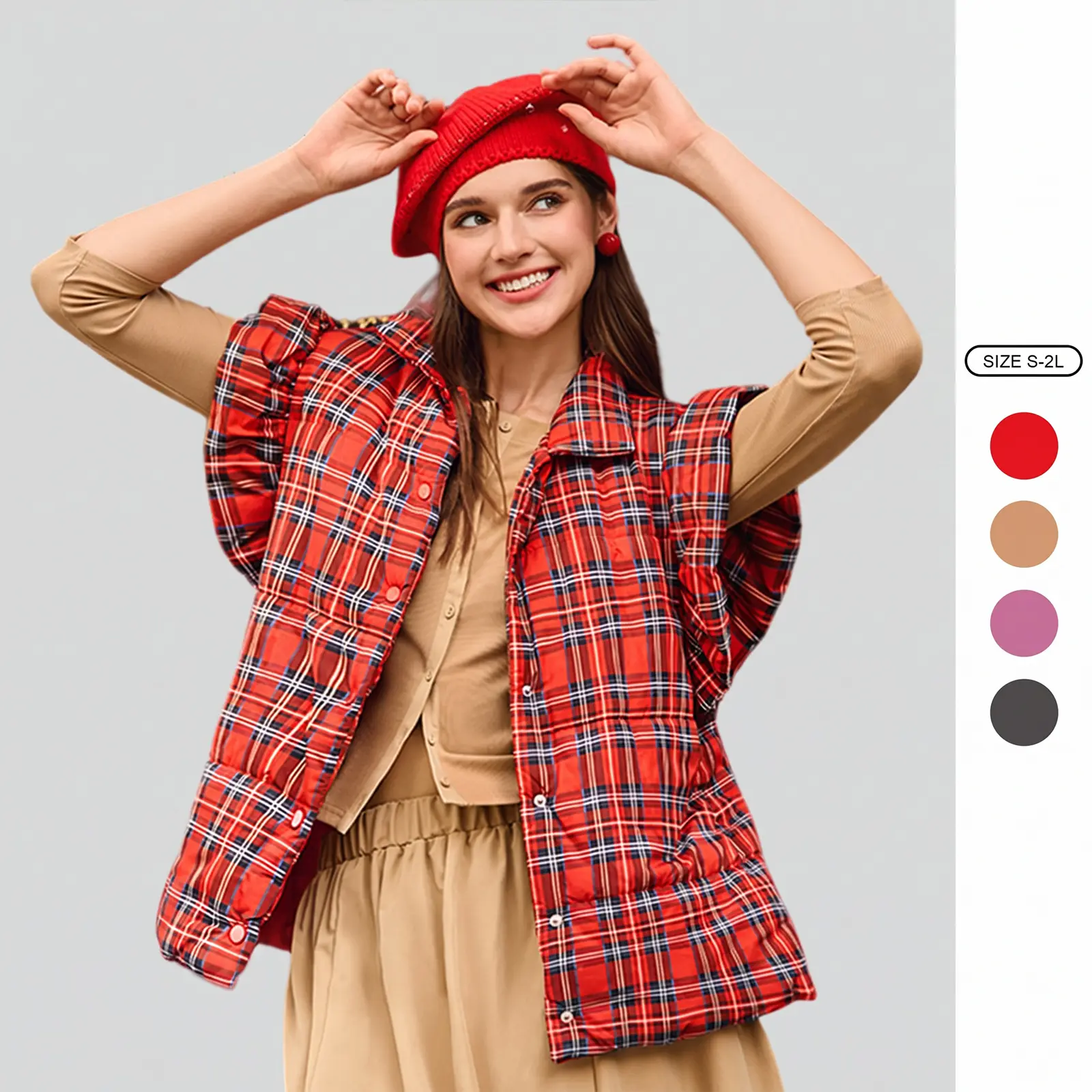Imily Bela Womens Plaid Puffer Vests Ruffle Sleeveless Lightweight Quilted Vest Fall Winter Padded Gilets Coats