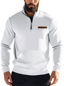 Men's Quarter-Zip Lightweight Sweatshirt, Casual Long Sleeve Half-Open Zip Hoodie with Pockets, Winter Fleece Thin Warm Pullover