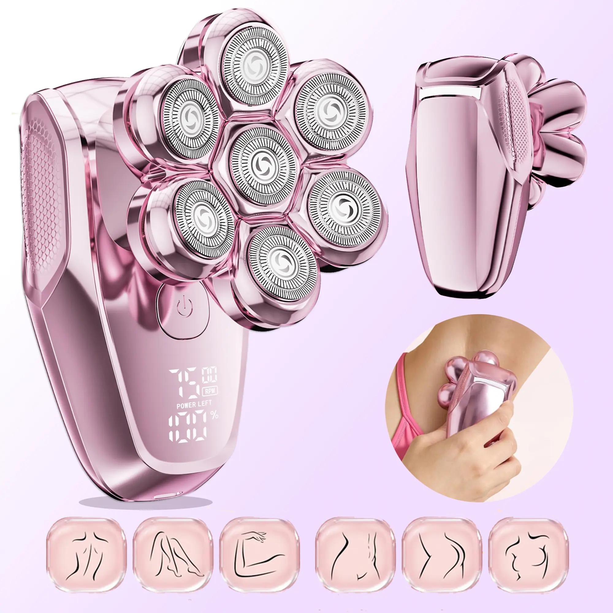 Women's Day Gift Pink 7D Body Electric Shaver for Women | IPX8 Waterproof Dry/Wet Razor + LED Display & Type-C Charge