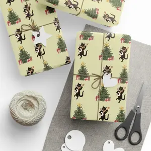 Cat Christmas Wrapping Paper, Cute cat design, Festive wrapping sheets, Gift packaging