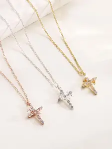 Cross Chain Design Necklace, Dainty Cross Necklace, Charm Necklaces with Adjustable Crown Accessories Available in Three Colors: Gold, Rose Gold, Silver. Suitable for Daily Wear, Vacation Dates, Other Occasions, Also a Small Gift