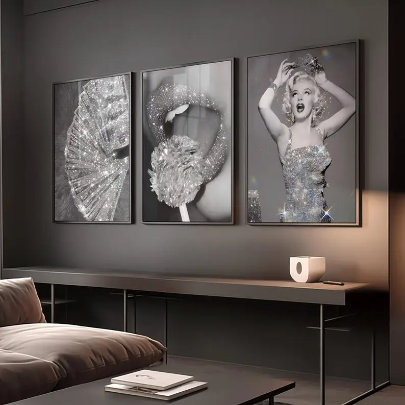Set of 3 Luxury Fashion Print, Black & White Posters, Marilyn Monroe Poster, Luxury Home Decor, Luxury Home Accessories, Designer Wall Art