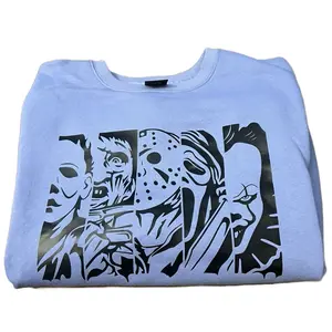 Purple Crewneck Horror Movie Themed Sweatshirt with Iconic Character Silhouette Design Pullover Womenswear Hoodie Tops Long Sleeve