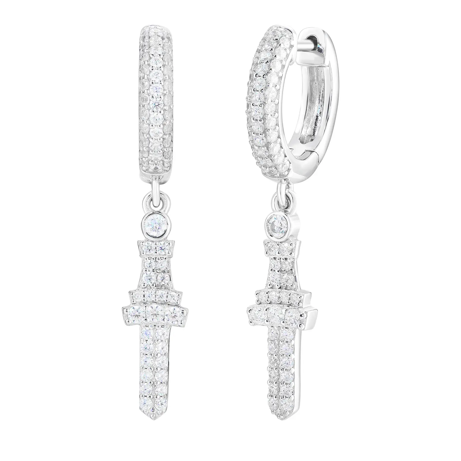 【#E605】Sword Earrings UCCIYO Lab-Created Moissanite Earrings For Women S925 Sterling Silver Stud Earring Men Hip Hop Jewelry Couple Gift